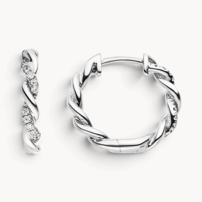 Creole in Gold &amp; Silber mit Zirkonia oder Diamant, geflochten