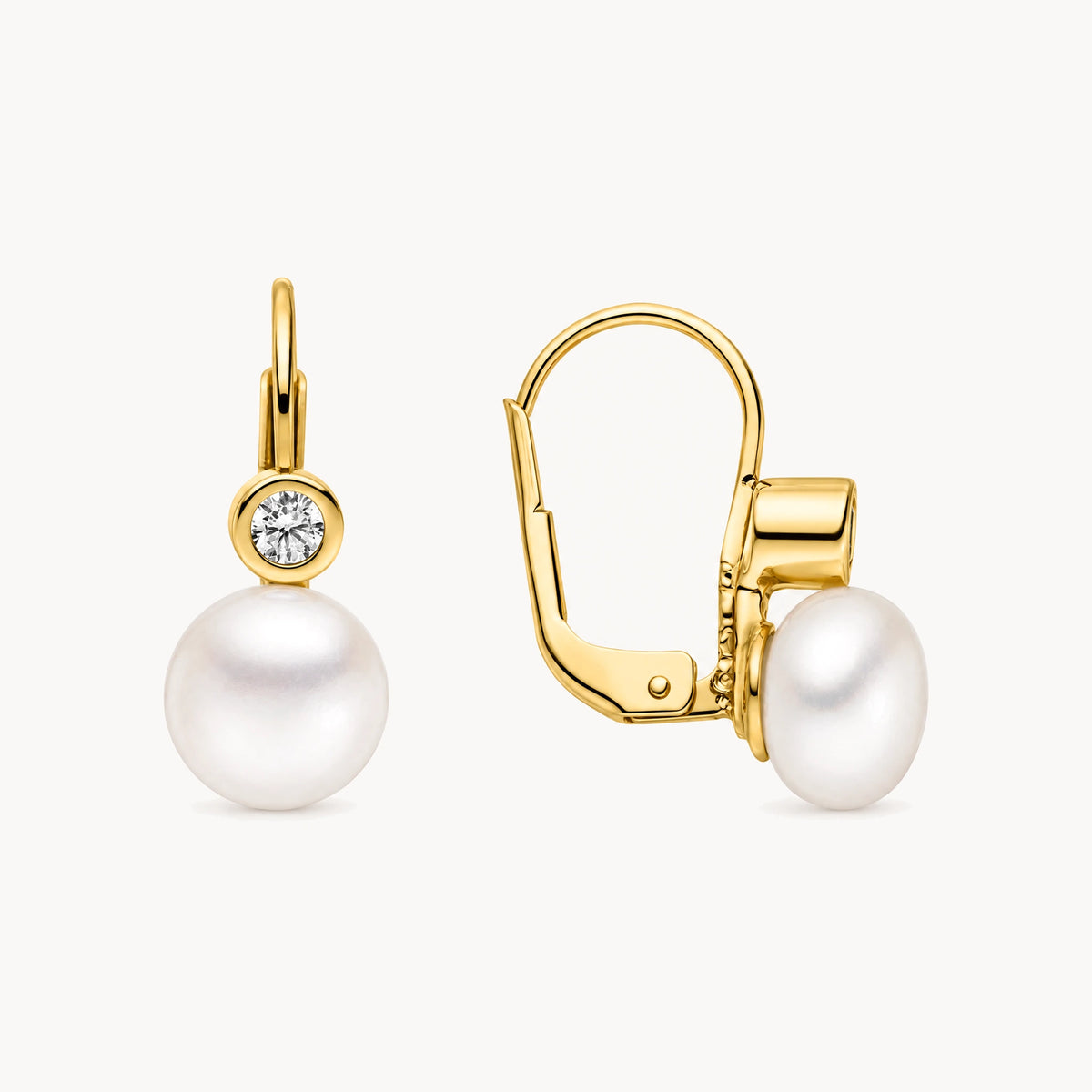 Bouton in 333er Gelbgold mit Zuchtperle &amp; Zirkonia