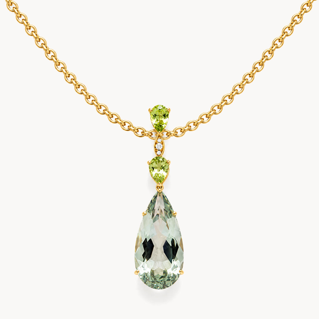 Collier in 750er Gelbgold mit Peridot, Prasiolith &amp; Diamant