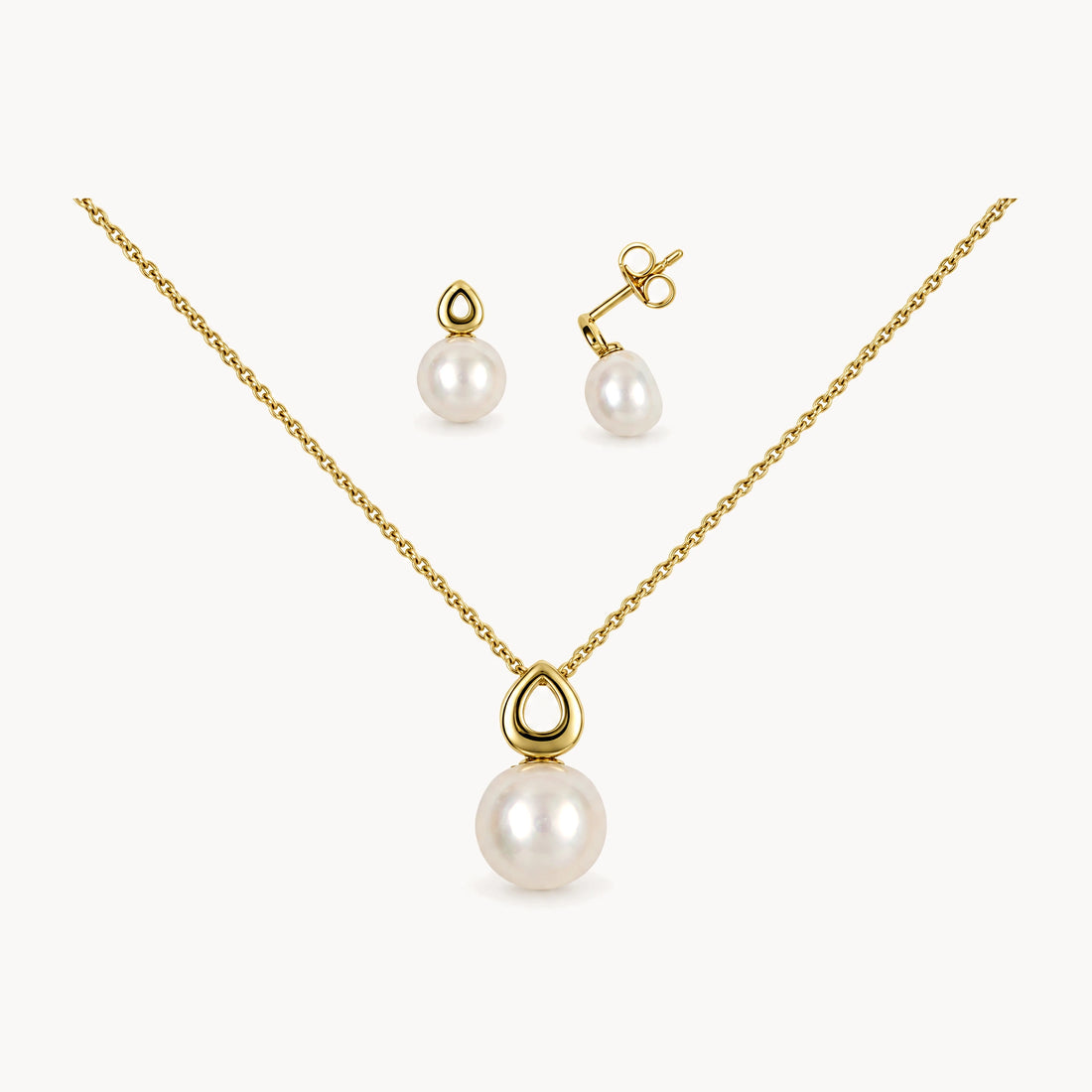 Collier/Ohrstecker in 333er Gelbgold mit Zuchtperle