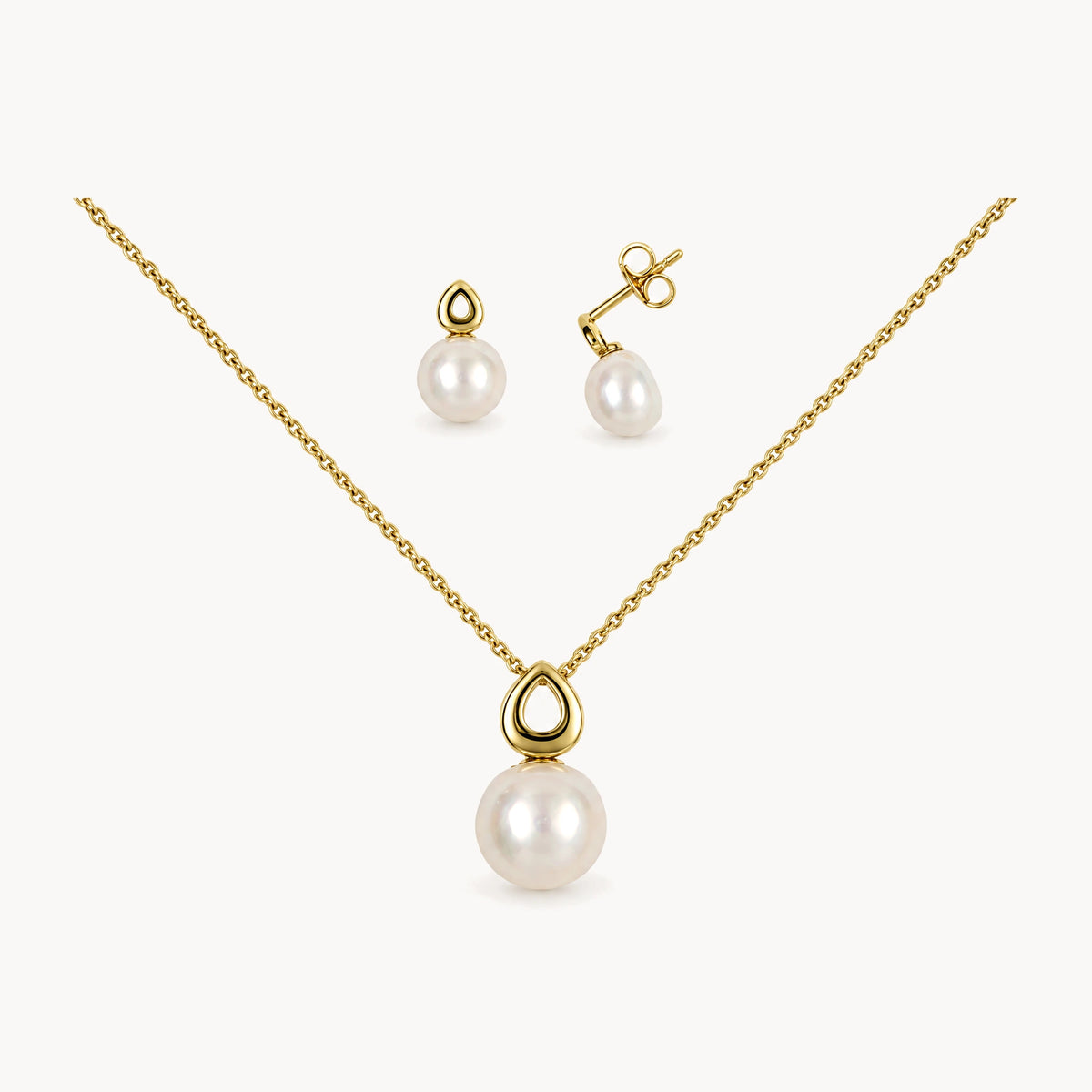 Collier/Ohrstecker in 333er Gelbgold mit Zuchtperle