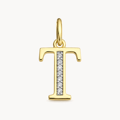 Buchstabenanhänger in 585er Gelbgold mit Diamant – Buchstabe T