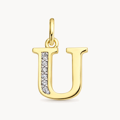 Buchstabenanhänger in 585er Gelbgold mit Diamant – Buchstabe U