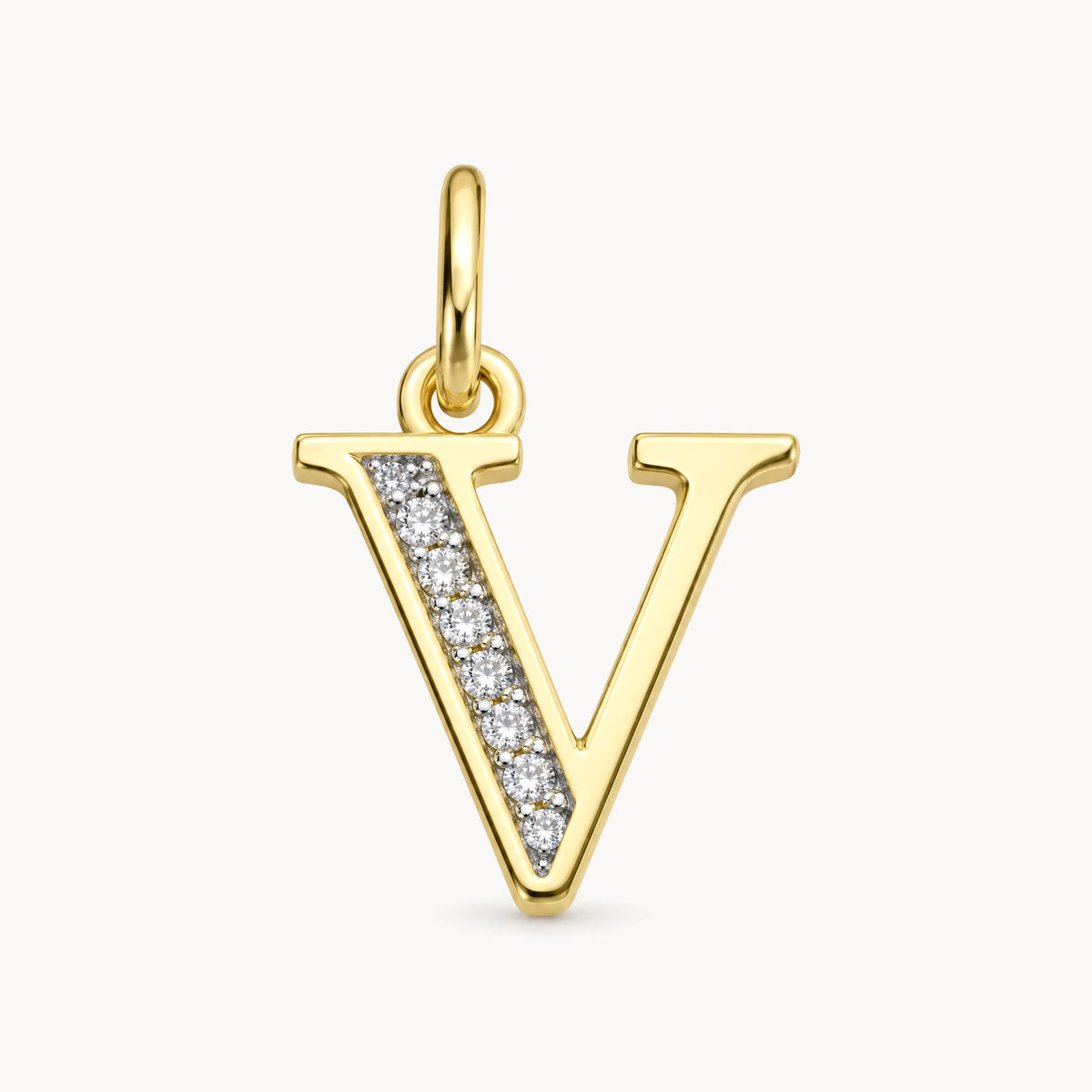 Buchstabenanhänger in 585er Gelbgold mit Diamant – Buchstabe V