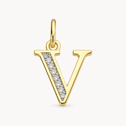 Buchstabenanhänger in 585er Gelbgold mit Diamant – Buchstabe V