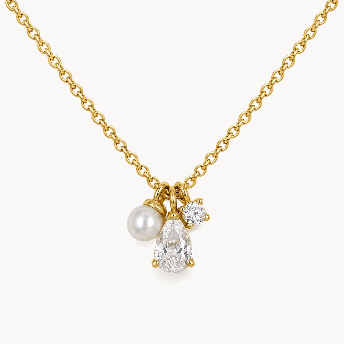 Collier in 375er Gelbgold mit Zirkonia &amp; Zuchtperle