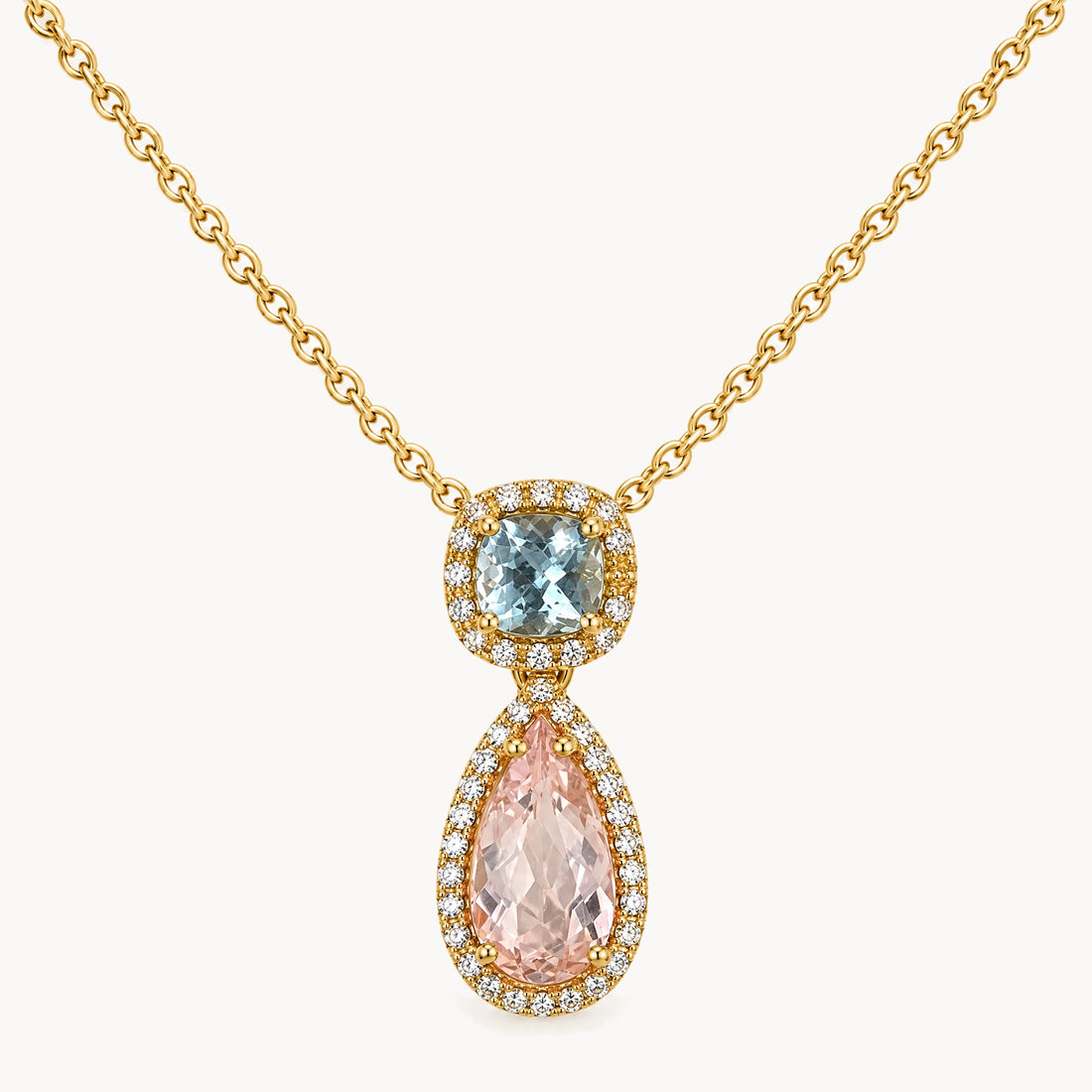 Collier in 750er Gelbgold mit Diamant, Aquamarin &amp; Morganit