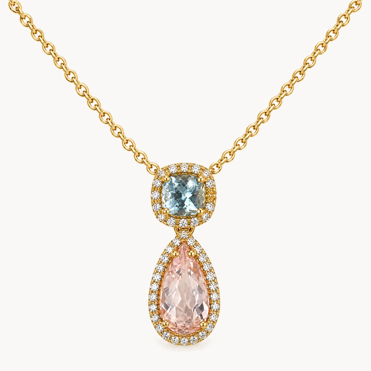 Collier in 750er Gelbgold mit Diamant, Aquamarin &amp; Morganit