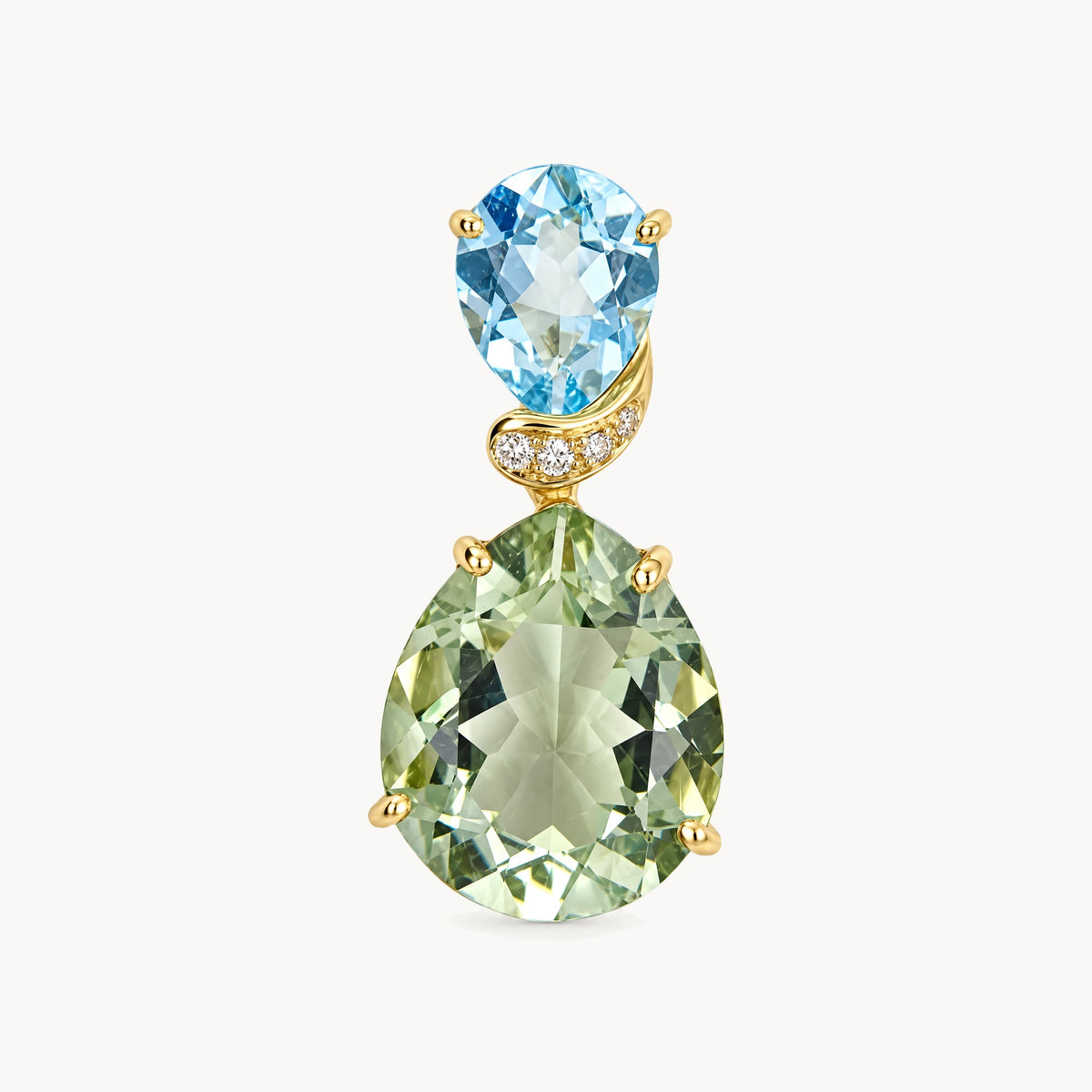 Anhänger in 750er Gelbgold mit Prasiolith, Topas &amp; Diamant