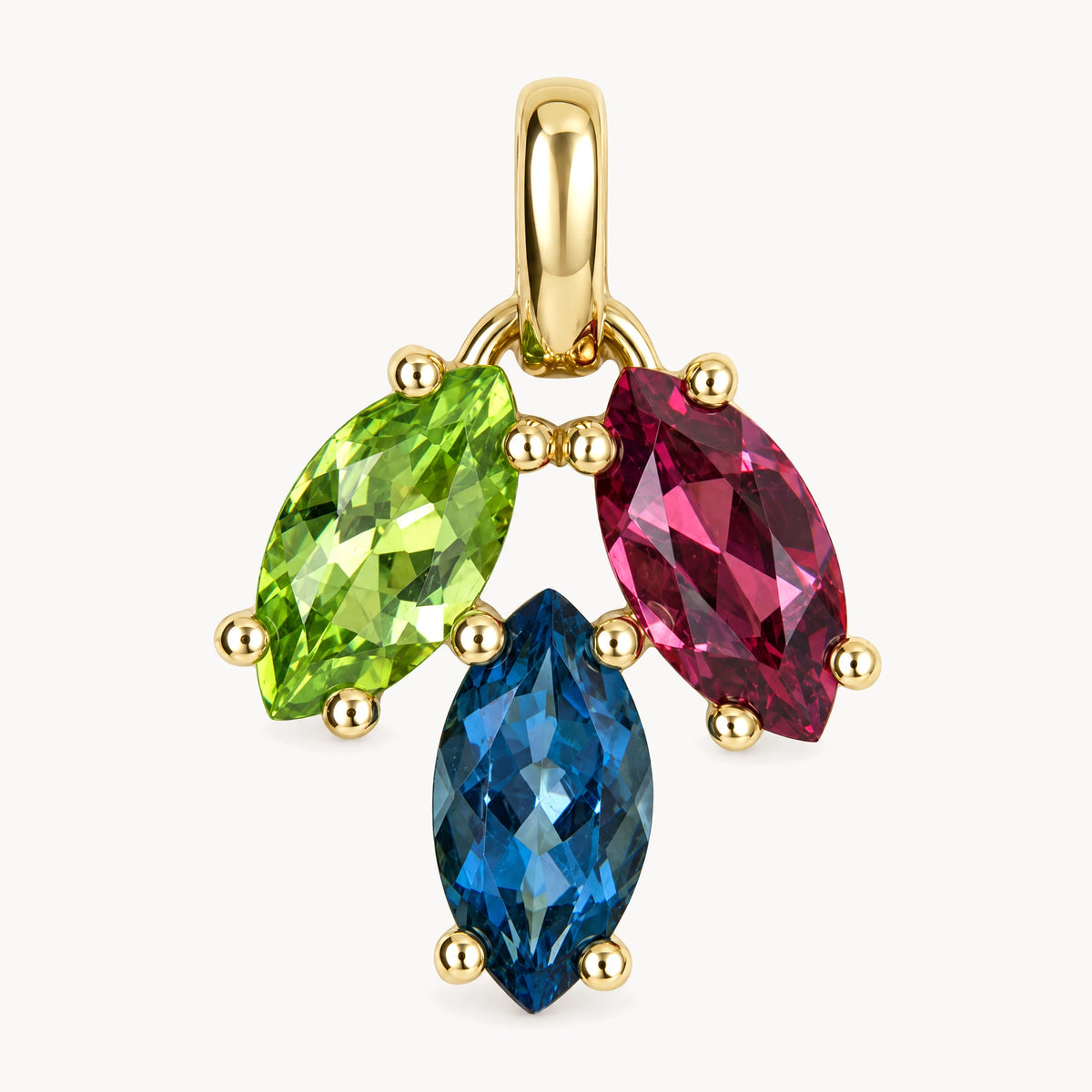 Anhänger in 585er Gelbgold mit Blautopas, Peridot &amp; Rhodolith
