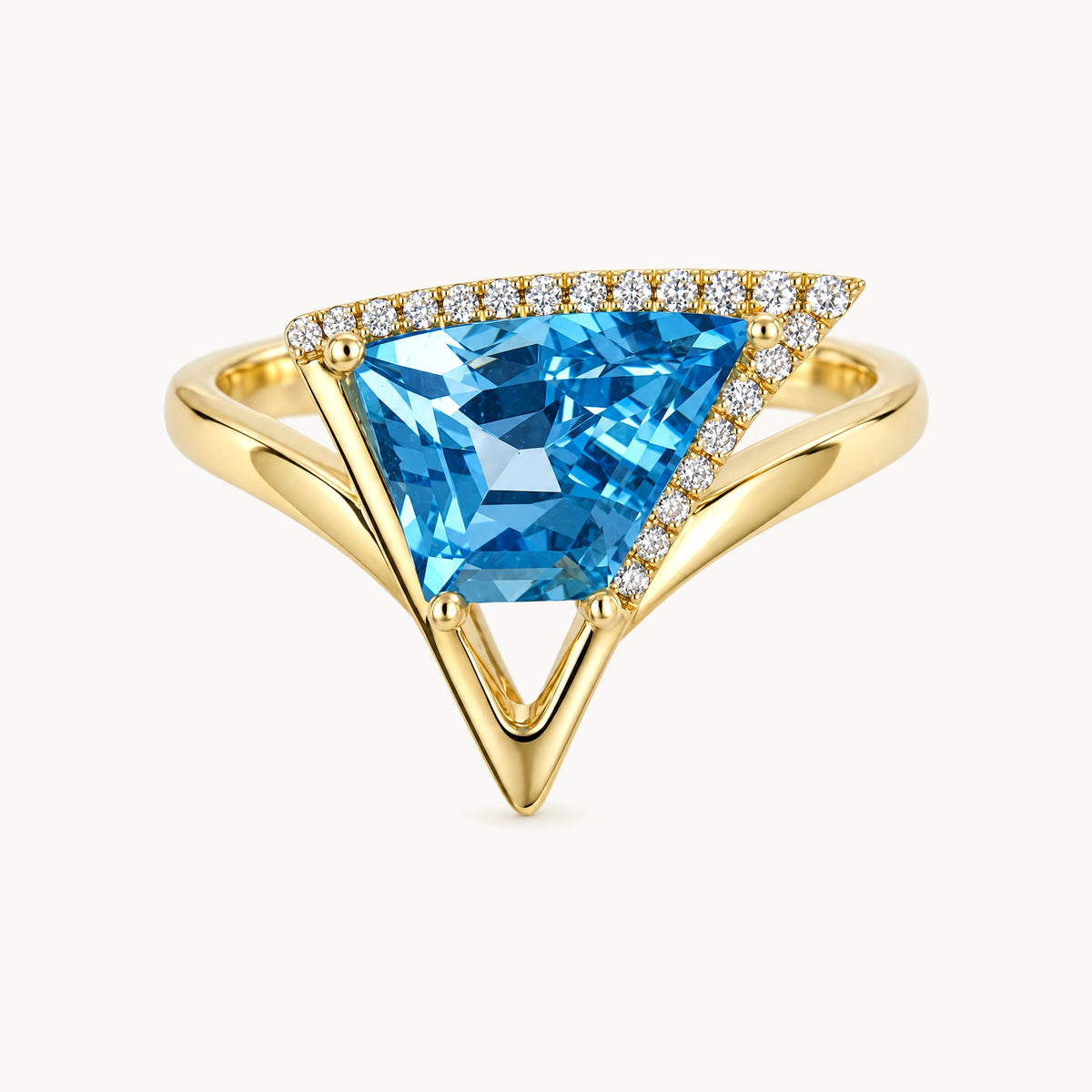 Damenring in 585er Gelbgold mit Blautopas &amp; Diamant