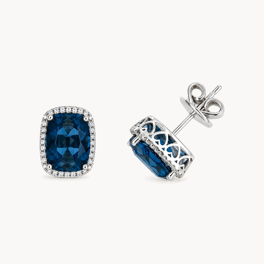 Ohrstecker in 585er Weißgold mit Blautopas &amp; Diamant