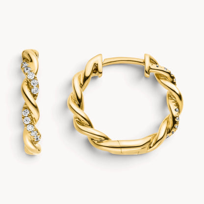 Creole in Gold &amp; Silber mit Zirkonia oder Diamant, geflochten