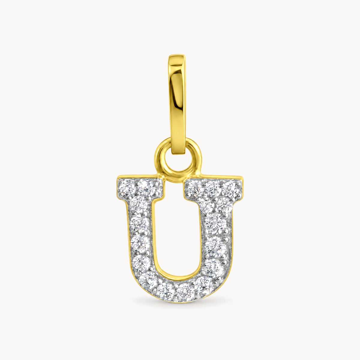Buchstabenanhänger in 333er Gelbgold mit Zirkonia – Buchstabe U
