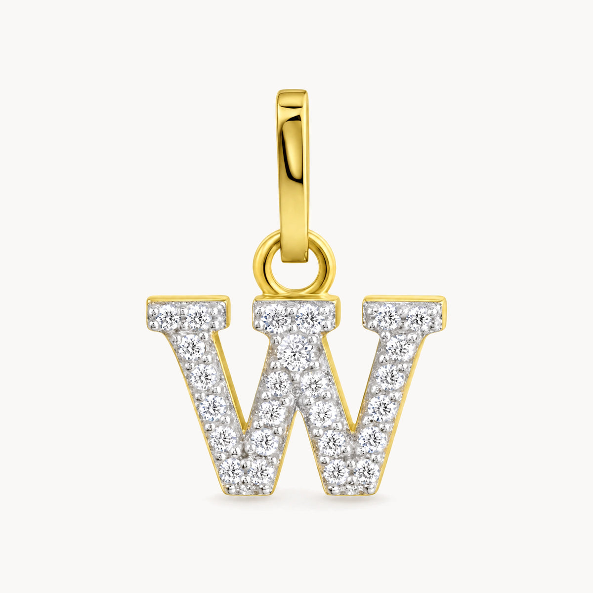 Buchstabenanhänger in 333er Gelbgold mit Zirkonia – Buchstabe W