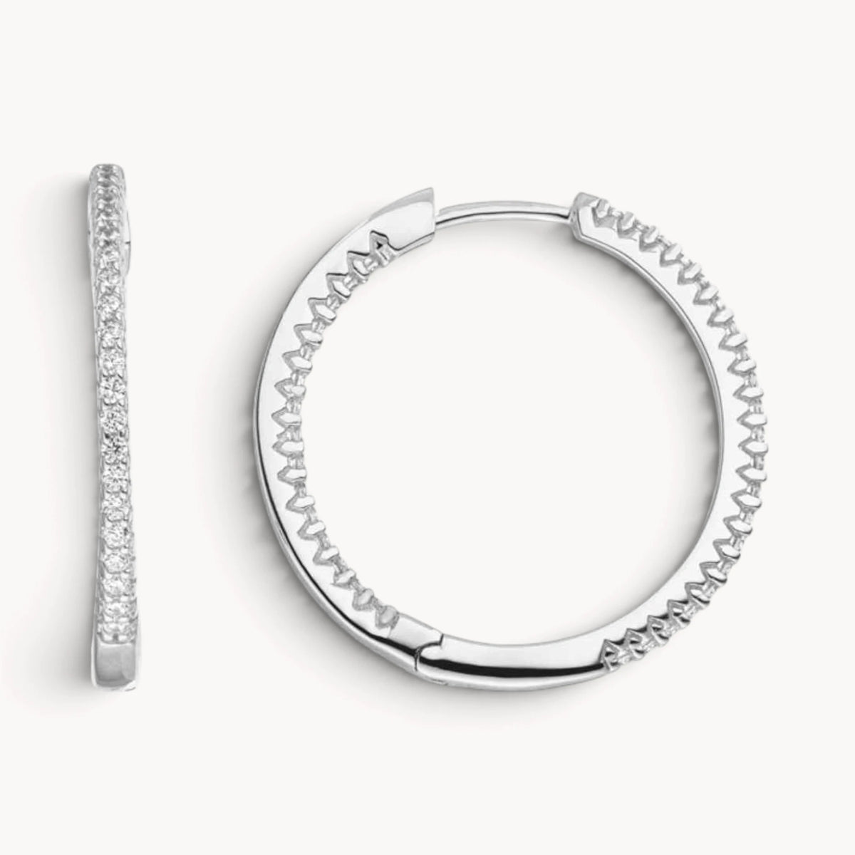 Creole in 925er Silber mit Zirkonia, innen/außen ausgefasst