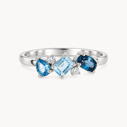 Damenring in 585er Weißgold mit Blautopas &amp; Diamant