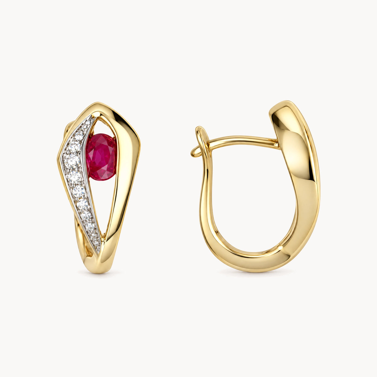Creole in 585er Gelbgold mit Diamant &amp; Rubin